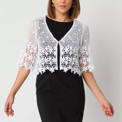 Rabbit Rabbit Rabbit Design Womens V Neck Short Sleeve Bordered Shrug Product Image