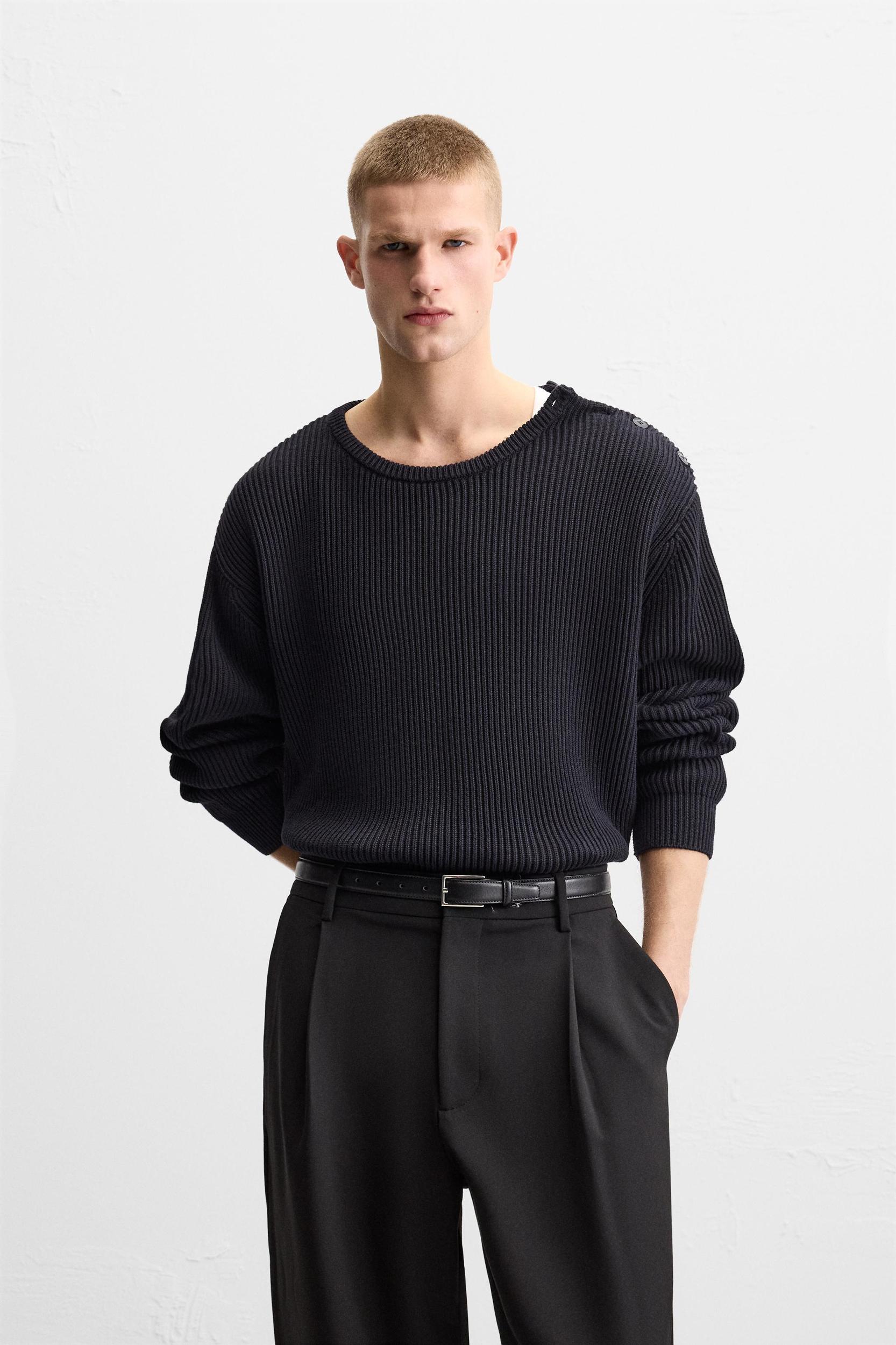 BUTTONED TEXTURED SWEATER Product Image