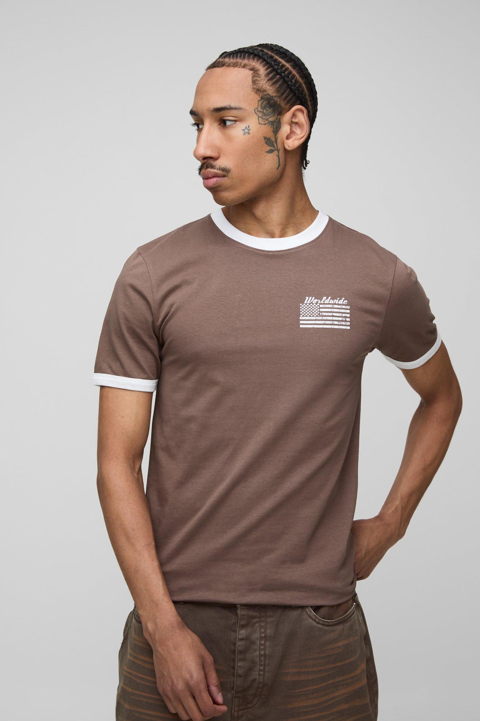 Muscle Fit USA Ringer T-Shirt | boohooMAN USA Product Image
