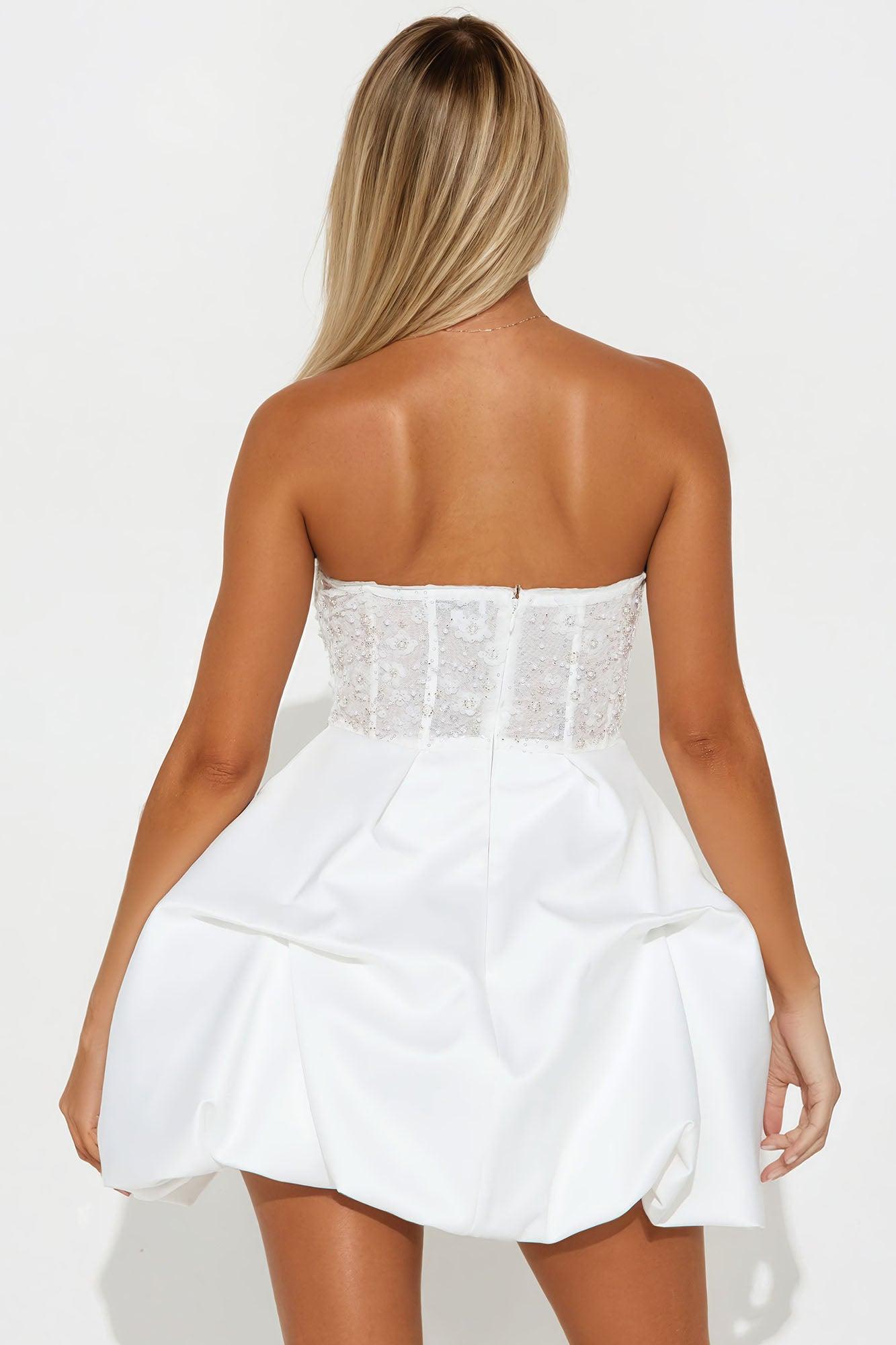 Crystal Clear Satin Bubble Mini Dress - White Product Image