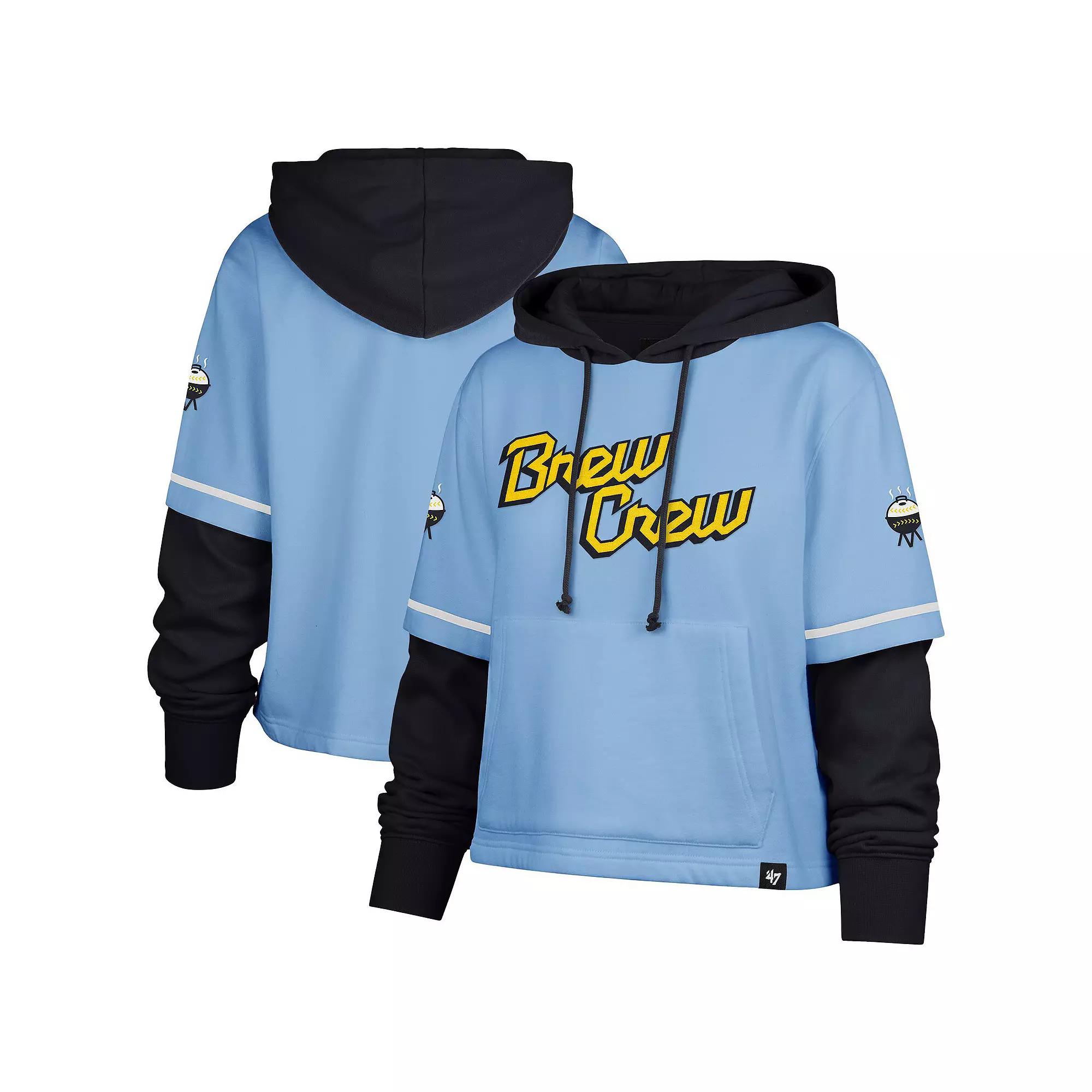 Women's '47  Powder Blue Milwaukee Brewers City Connect Shortstop Cropped Pullover Hoodie, Size: XL, Light Product Image