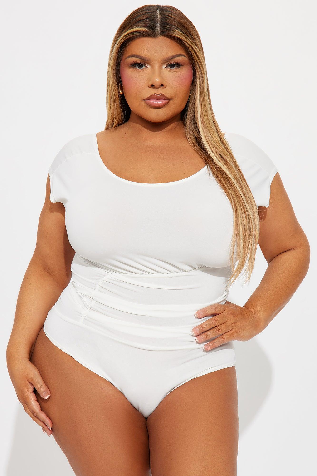 Fresh Start Short Sleeve Ruched Bodysuit - Ivory Product Image