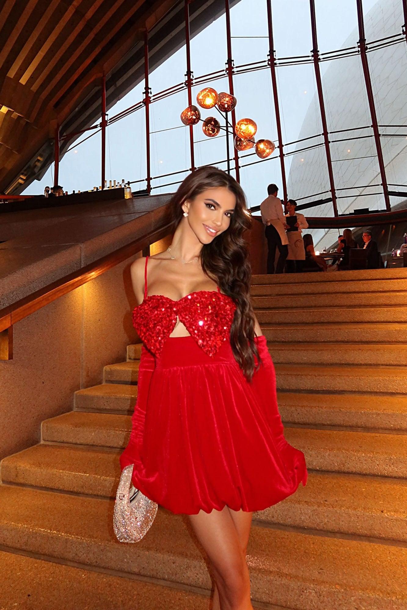 Clara Velvet Bubble Dress Set - Red Product Image