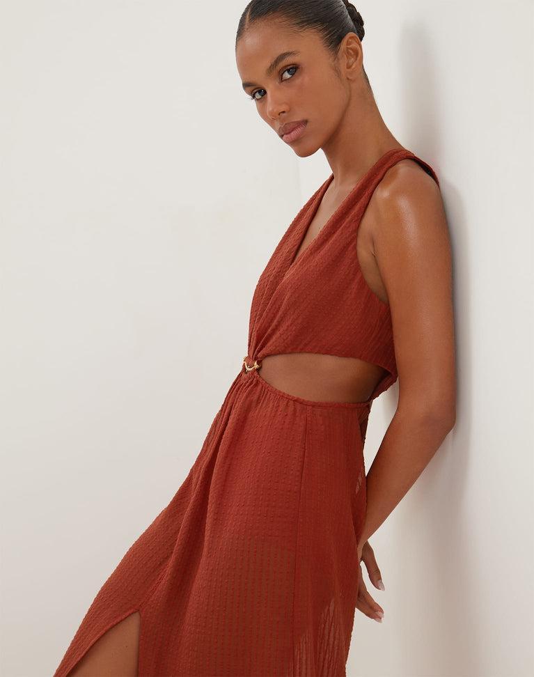Dasha Detail Long Dress - Redwood Product Image
