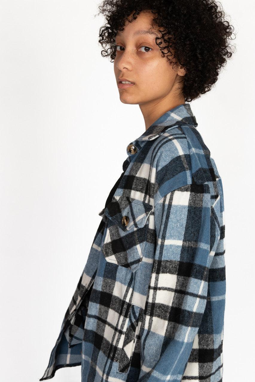 Black & Blue Plaid Oversized Shacket Product Image