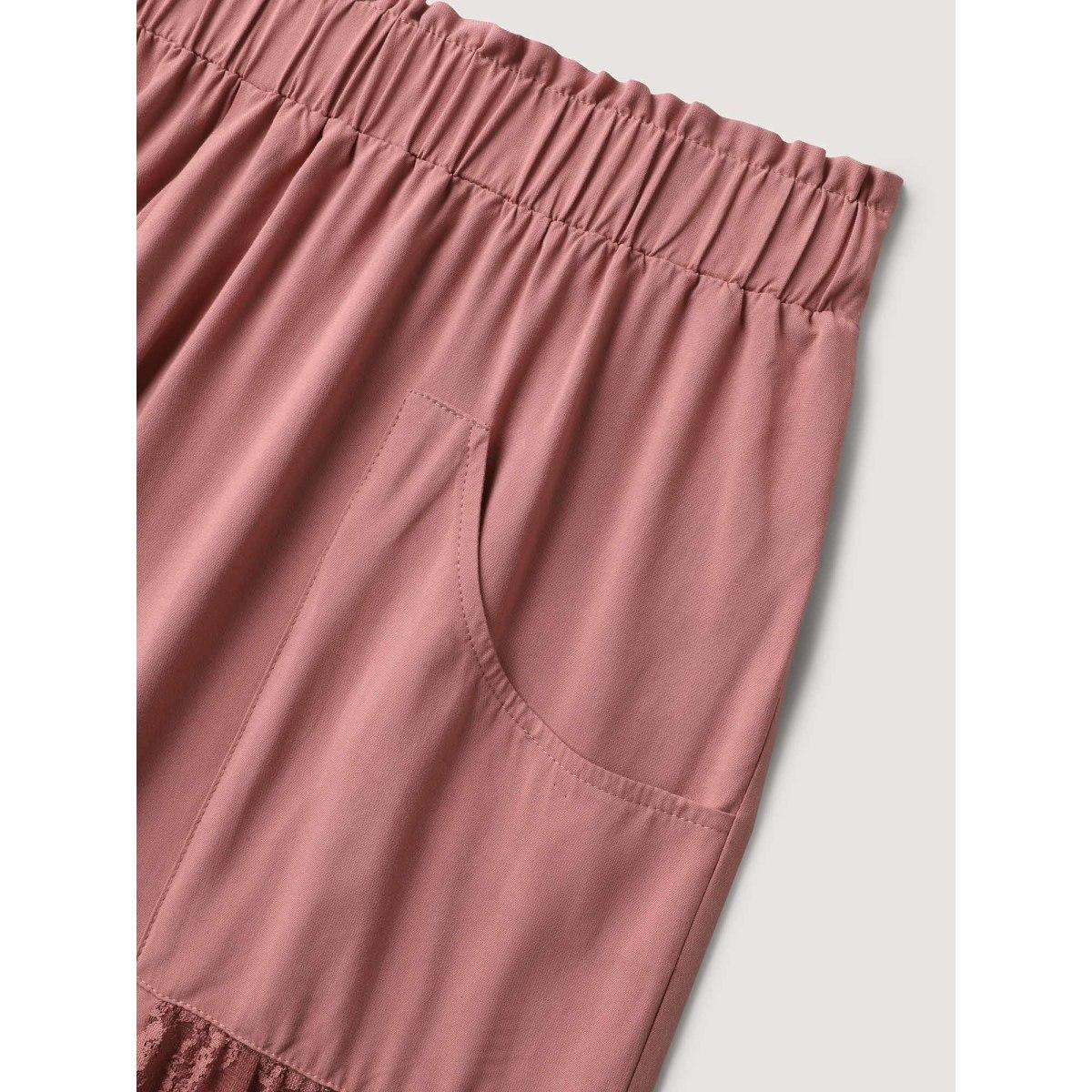 Plus Size Lace Detail Stretchy Waist Wide-Leg Pants Women Rouge Resort Wide Leg Mid Rise Vacation Pants BloomChic 14-16/1X Product Image