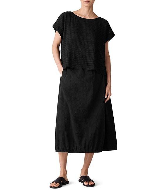 Eileen Fisher Crinkle Organic Cotton Blend Elastic Waist Lantern Midi Skirt Product Image