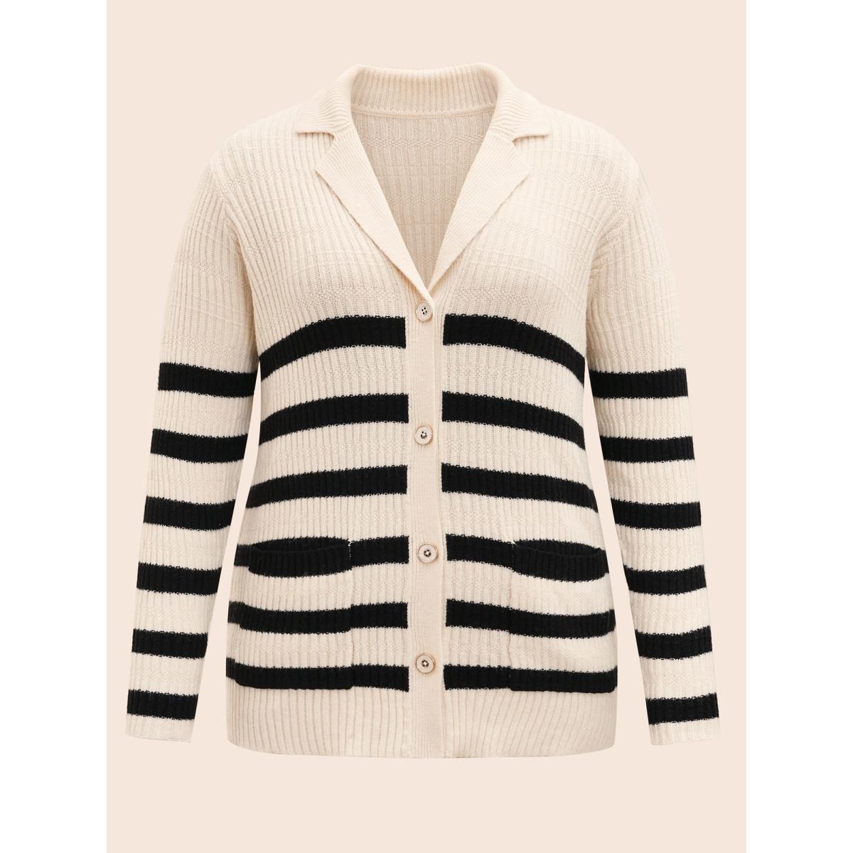 Plus Size Texture Striped Patch Pocket Cardigan Apricot Women Workwear Essentials Loose Long Sleeve Work Cardigans BloomChic 12/L Product Image