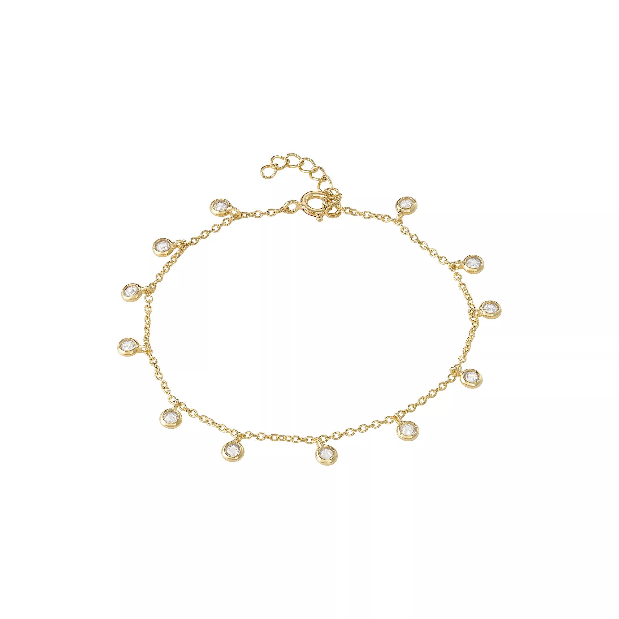 Designs by Gioelli Gold Tone Sterling Silver Cubic Zirconia Bezel Station Anklet, Women's Product Image