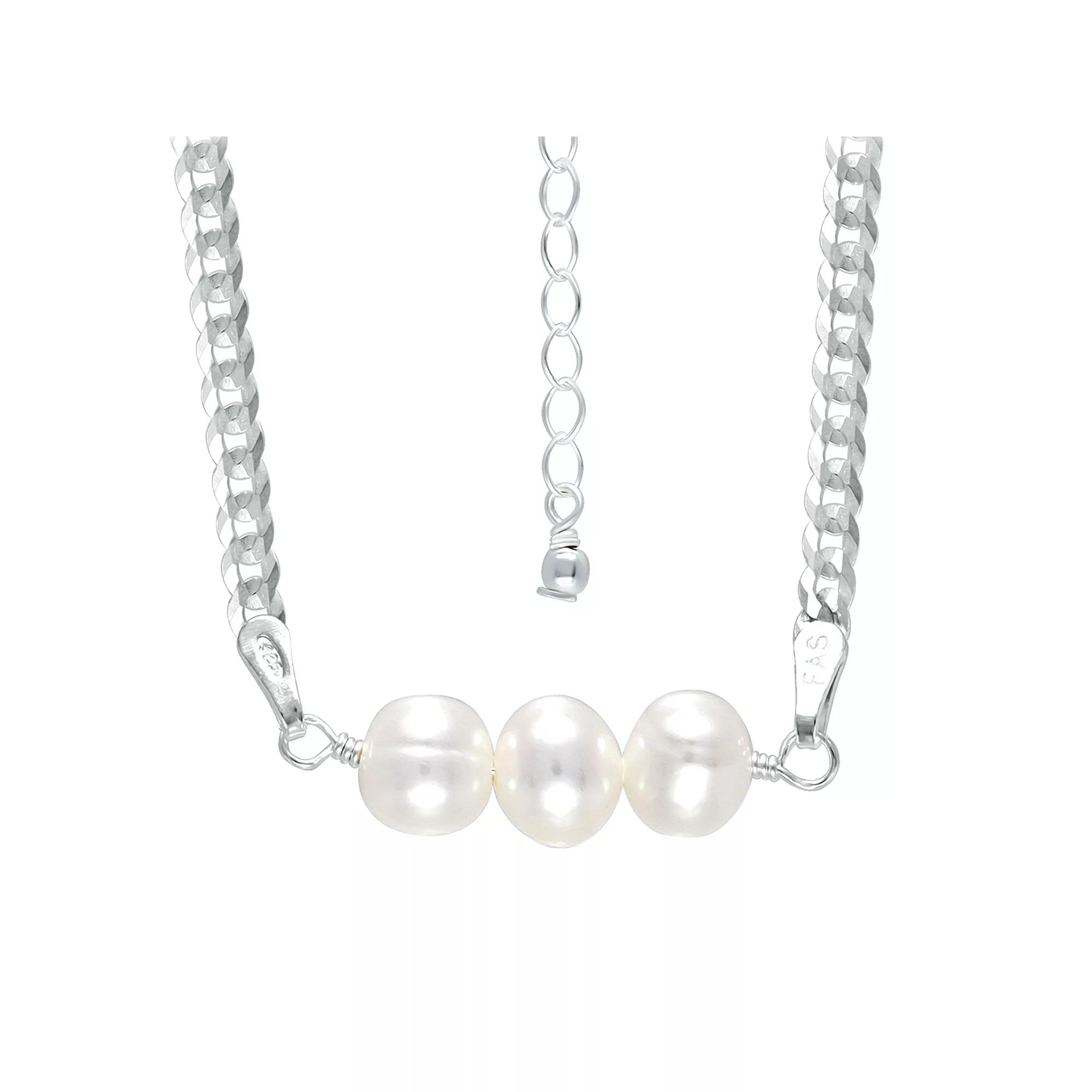 Aleure Precioso Sterling Silver Freshwater Cultured Pearl Curb Chain Necklace, Women's, Size: 18", Silver Tone Product Image