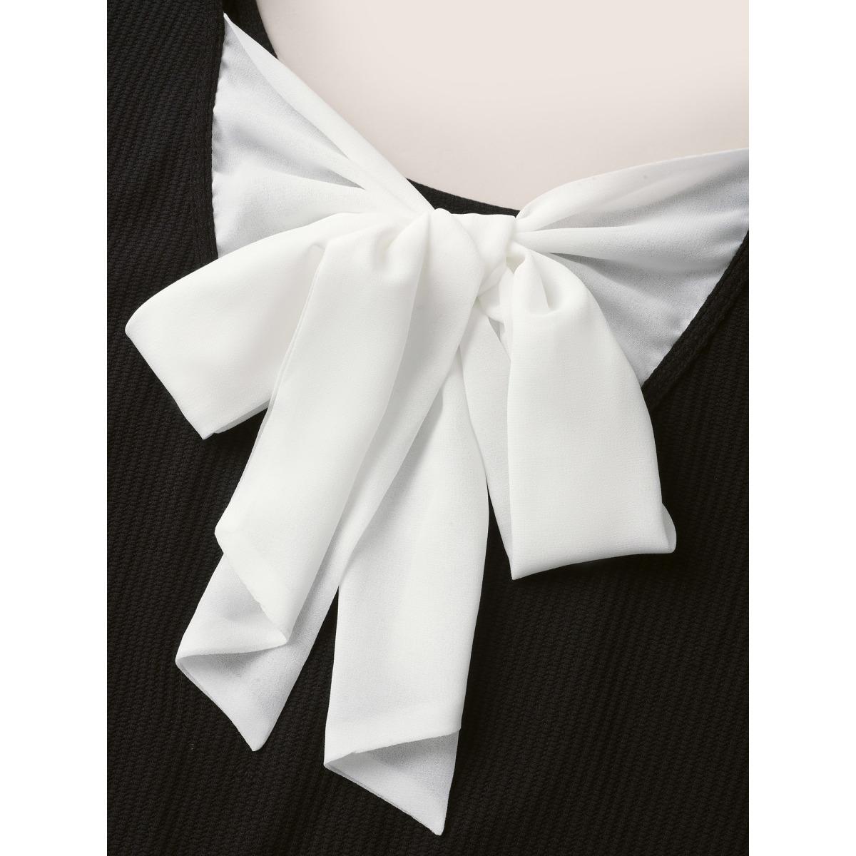 Plus Size Round Neck Contrast Back Bowknot Midi Dress Black Women Elegant Tie knot Round Neck Short sleeve Curvy BloomChic 14-16/1X Product Image