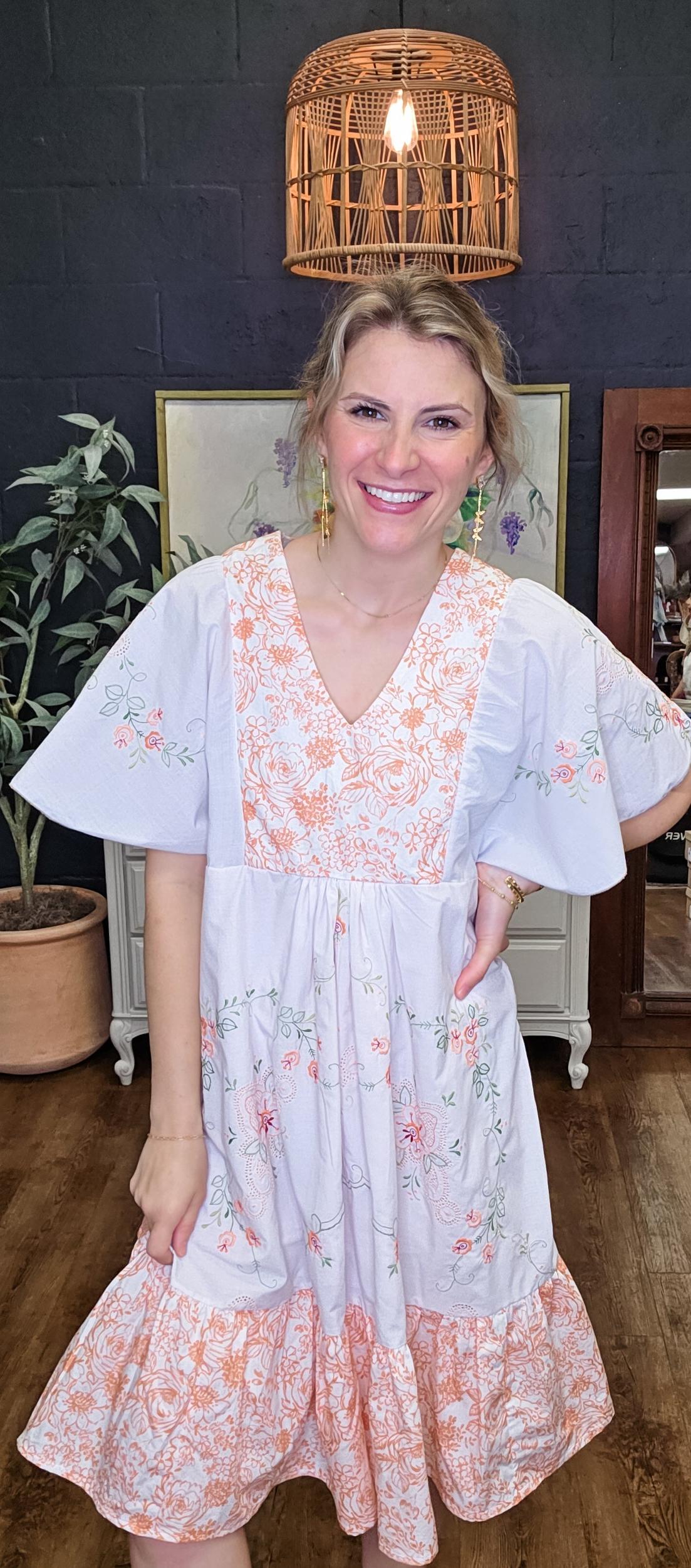 The Southern Belle Dress In Peach Floral Print Product Image