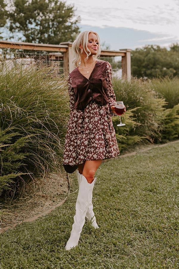 Uptown Cafe Floral Mini Dress in Chestnut Product Image