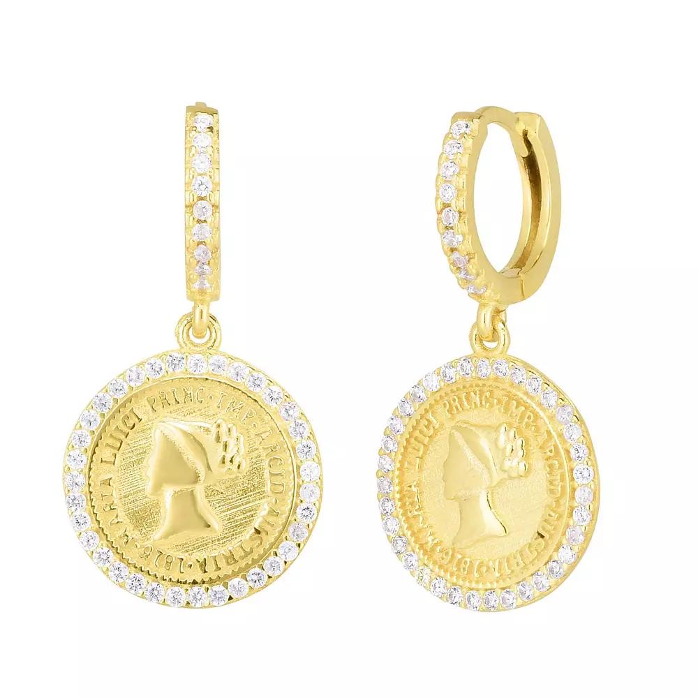 Sunkissed Sterling Cubic Zirconia Halo Coin Hoop Drop Earrings, Women's, Gold Tone Product Image