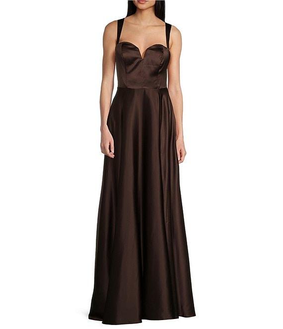 B. Darlin Sweetheart Neckline Wide Strap Dull Charmeuse Long Gown Product Image
