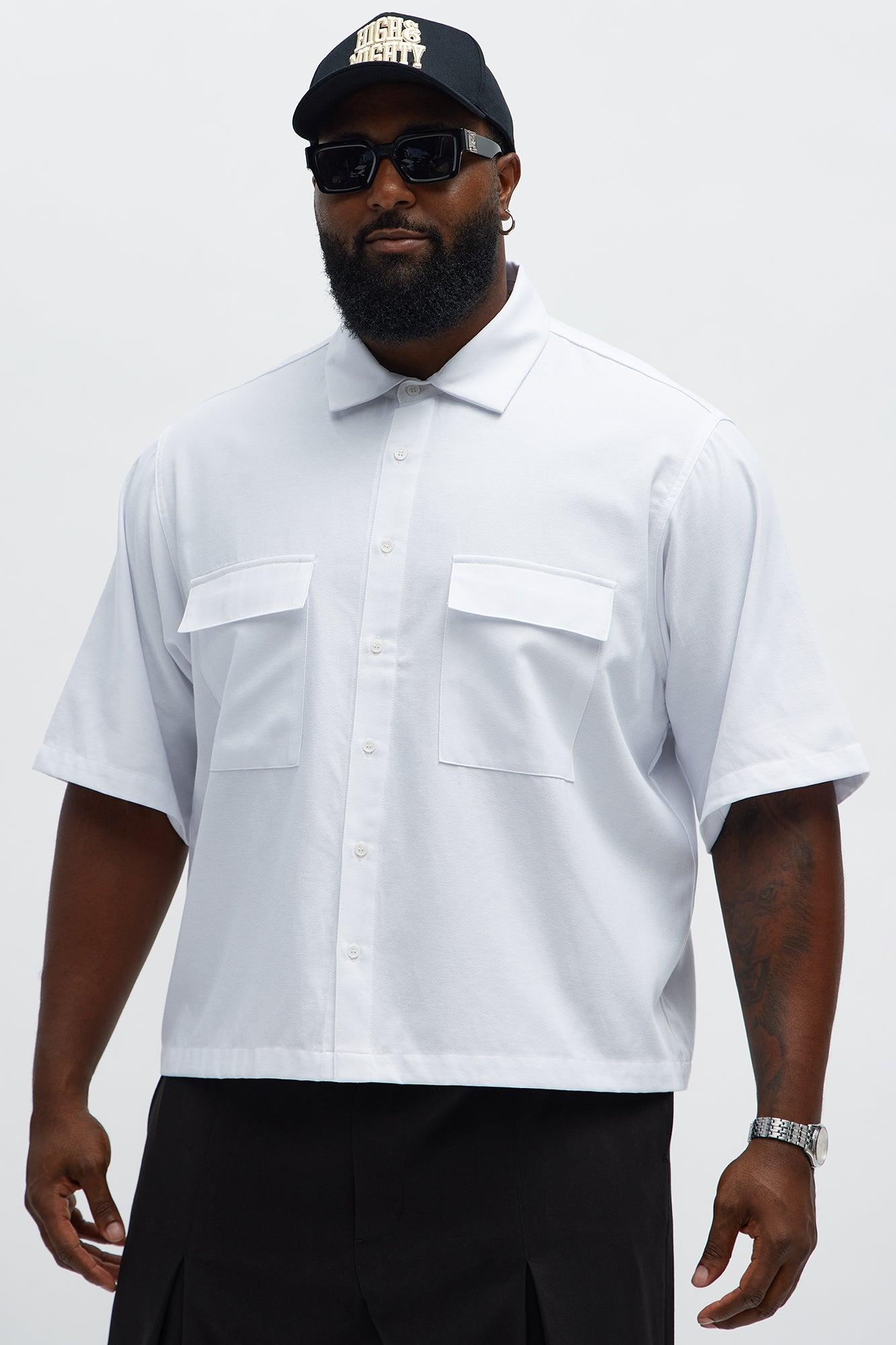 Cropped Double Pocket Button Up Shirt - White Male Product Image