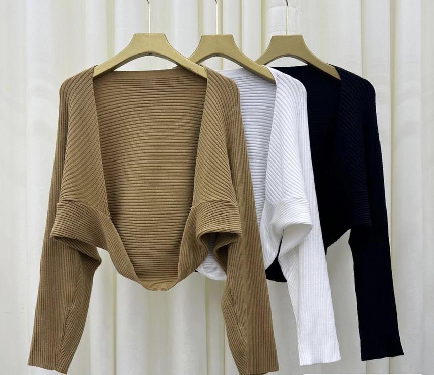 Puff-Sleeve Plain Knit Shrug Product Image