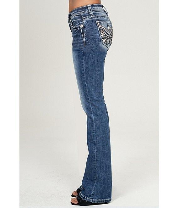 Miss Me Mid Rise Bootcut Butterfly Pocket Jeans Product Image