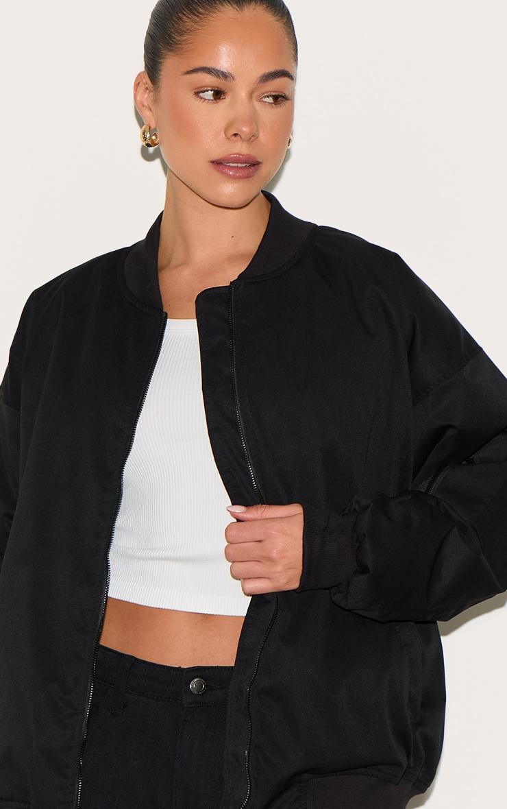  Black Classic Oversized Bomber Jacket Product Image