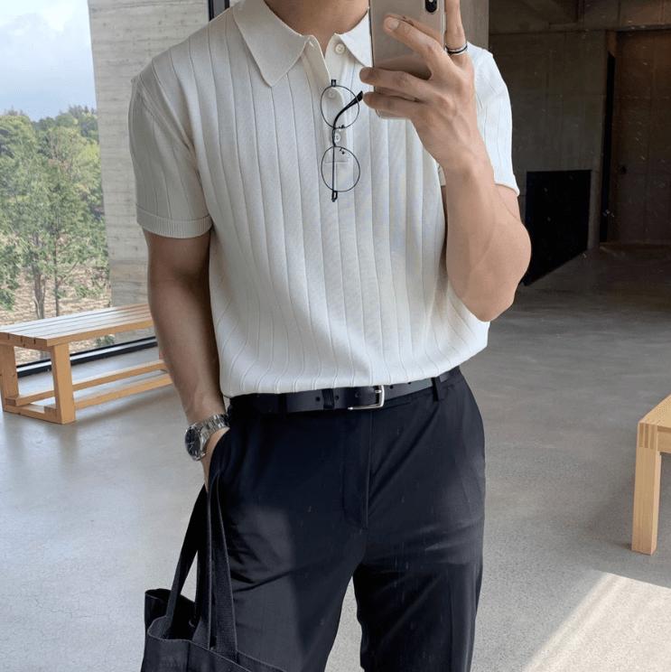 RT No. 9304 VERTICAL KNITTED SHORT SLEEVE COLLAR SHIRT Product Image