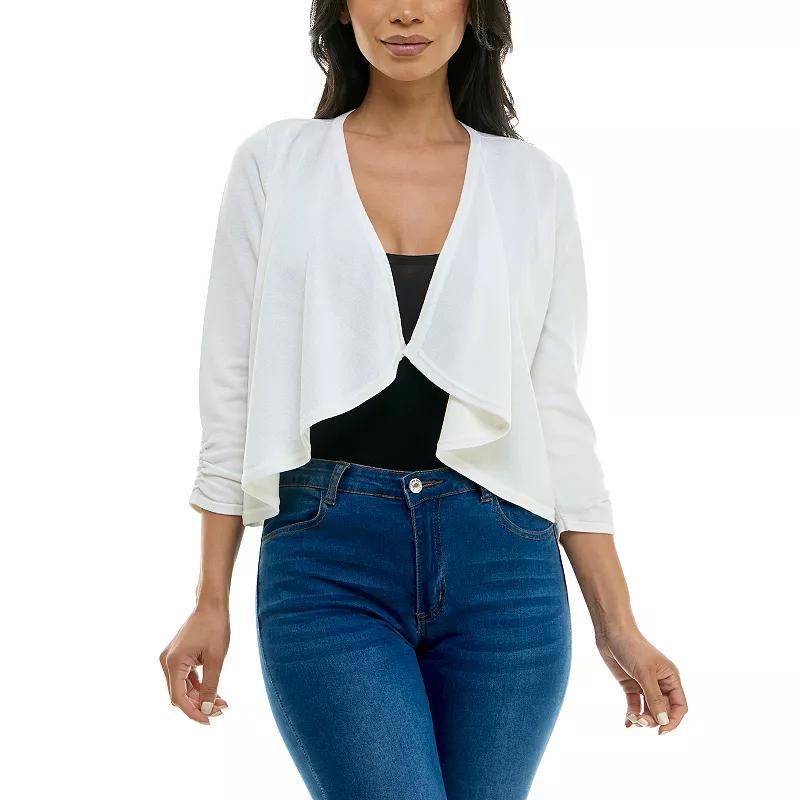 Women's Nina Leonard Shirred Cascading Front Long Sleeve Cardigan Sweater, Size: XL, Ivory Product Image