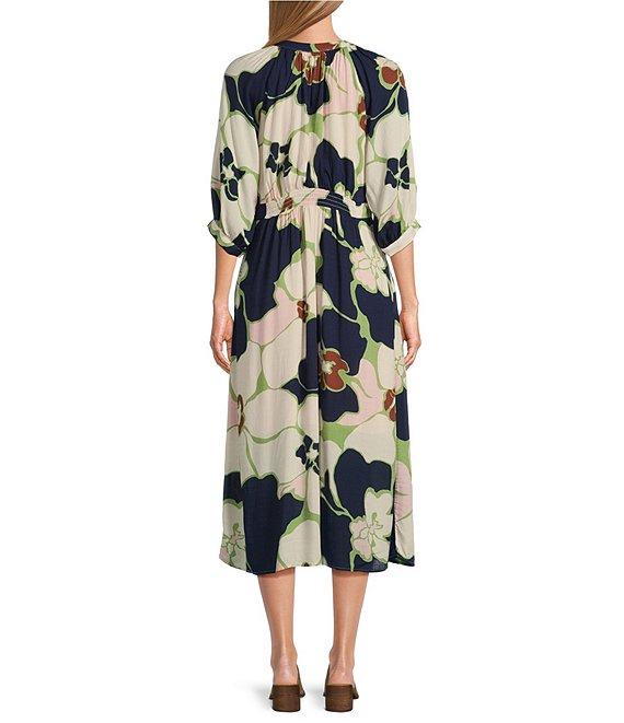 Nurture by Westbound Floral V-Neck 3/4 Sleeve Midi Dress Product Image