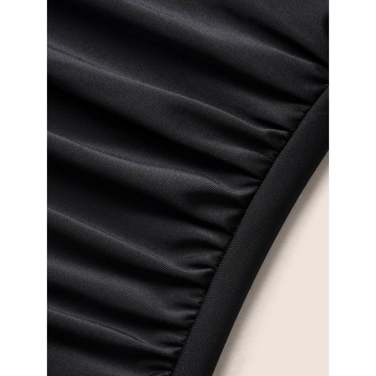 Plus Size Woven Ribbon Gathered Ruffle Trim One Piece Swimsuit Women's Swimwear Black Beach Woven ribbon&lace trim Curve Bathing Suits High stretch One Pieces BloomChic 22-24/3X Product Image