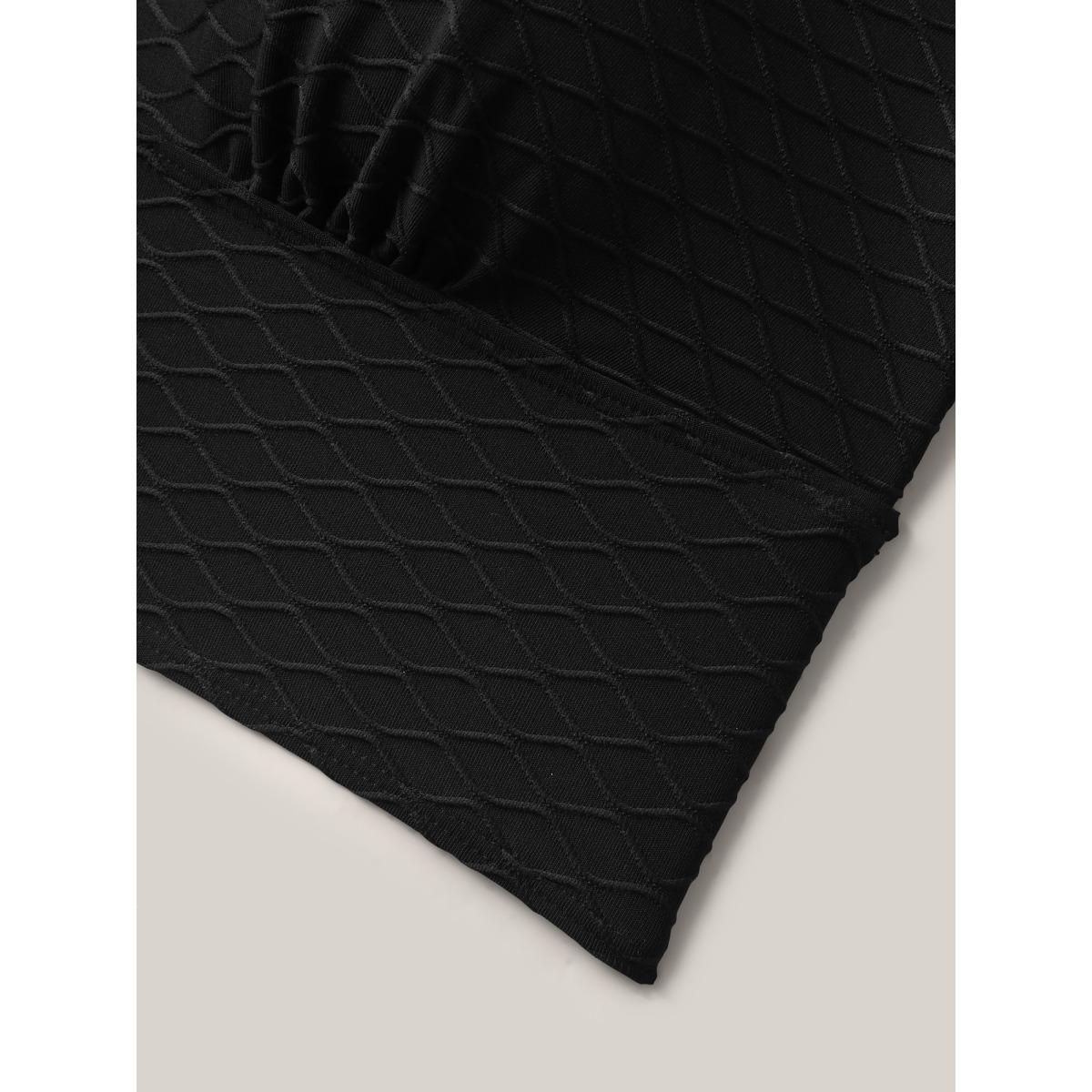 Plus Size Textured Fitted Adjustable Swim Top Women's Swimwear Black Resort Texture High stretch Skinny U-neck Curve Swim Tops BloomChic 30/6X Product Image