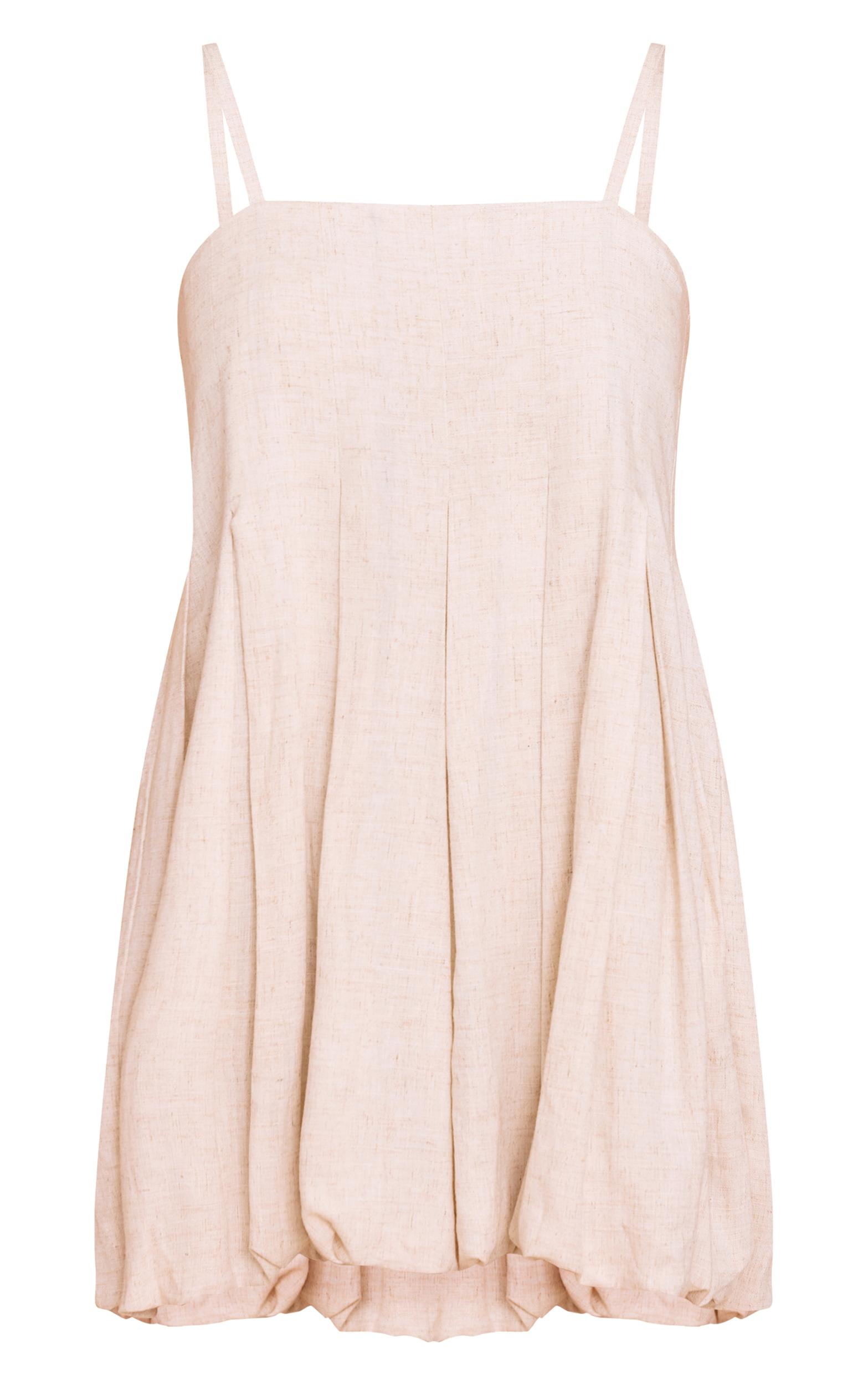 Natural Textured Woven Pleated Mini Dress Product Image