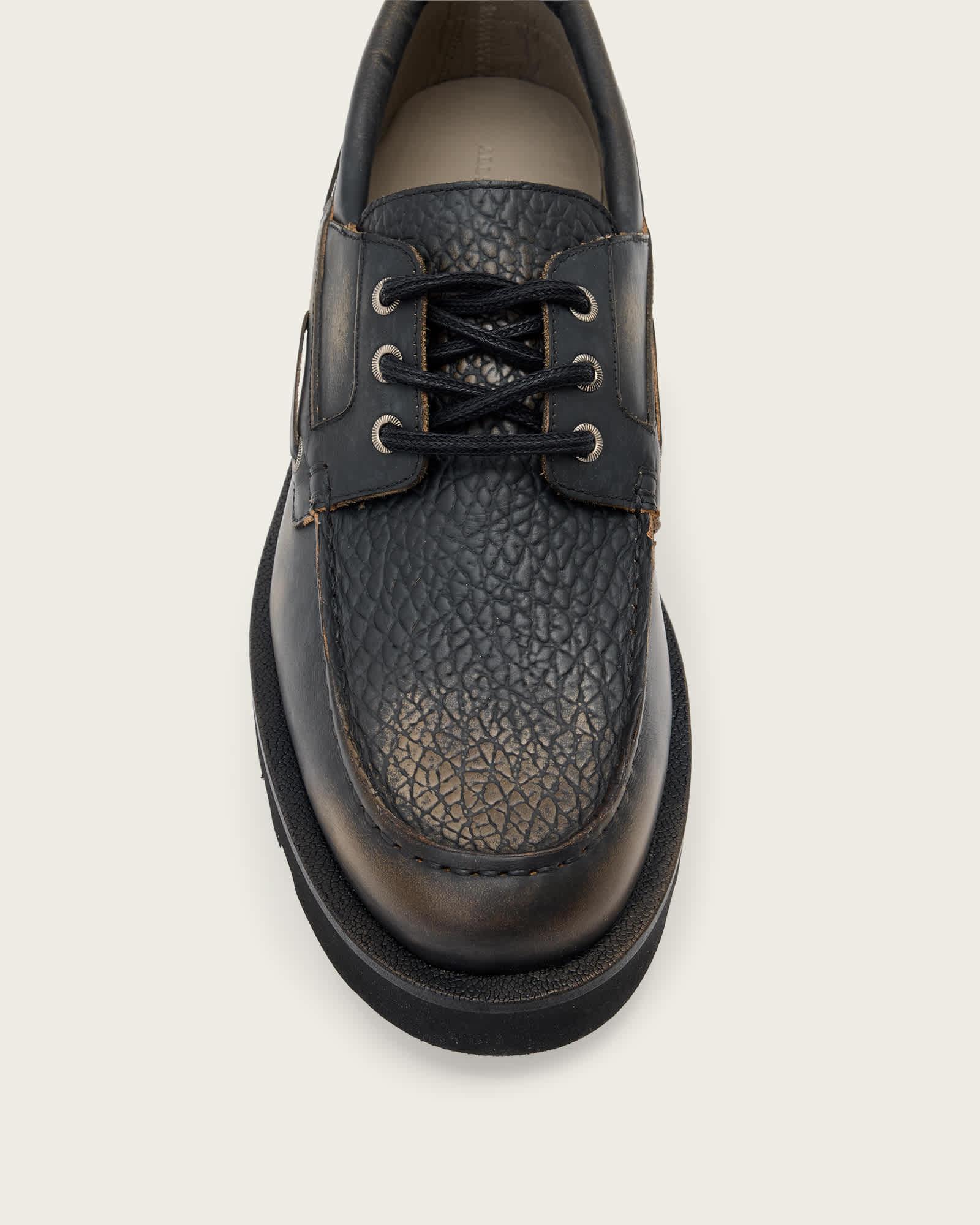 Skiff Leather Boat Shoes Black/Brown | ALLSAINTS US Product Image