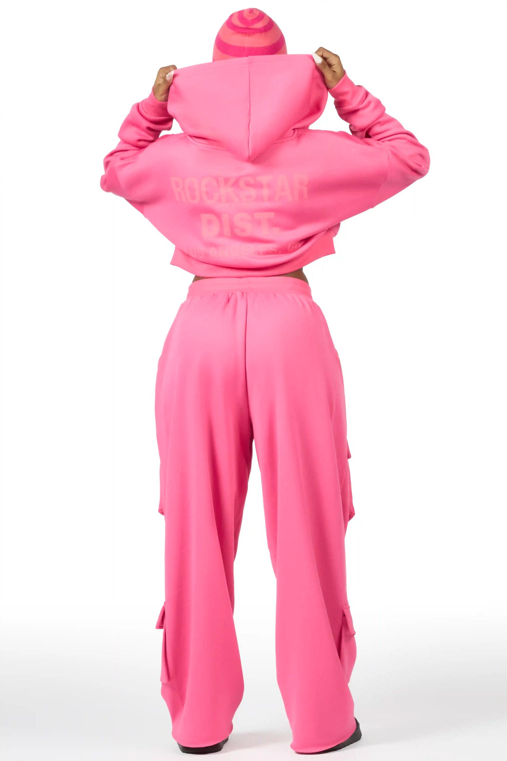 Mauricia Pink Crop Baggy Track Set Female Product Image