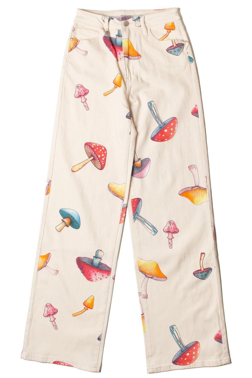 Large Mushroom Print Wide Leg Jeans Product Image