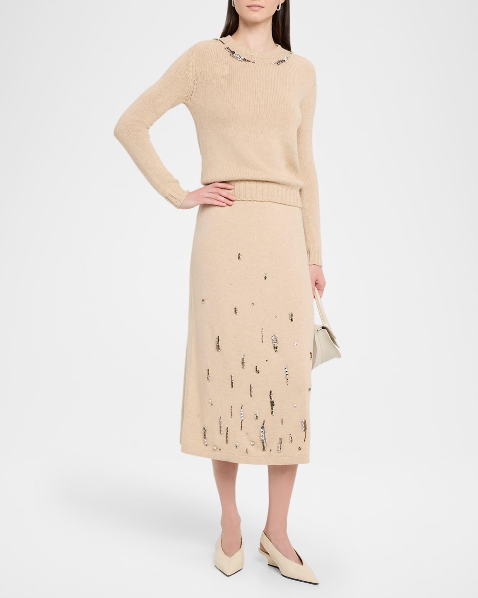 Crystal-Embellished Crewneck Knit Sweater Product Image