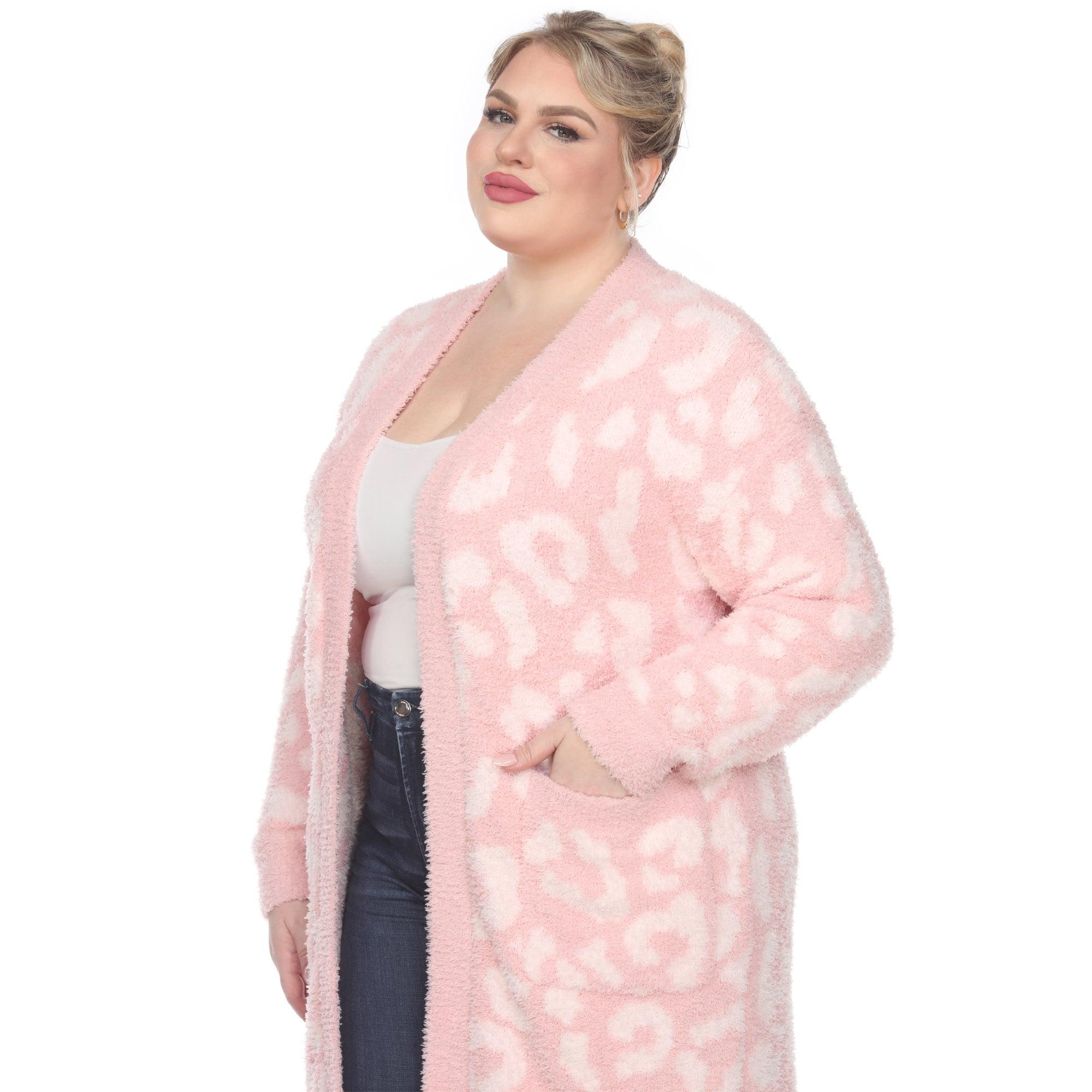 Leopard Print Open Front Sherpa Coat - Plus Product Image