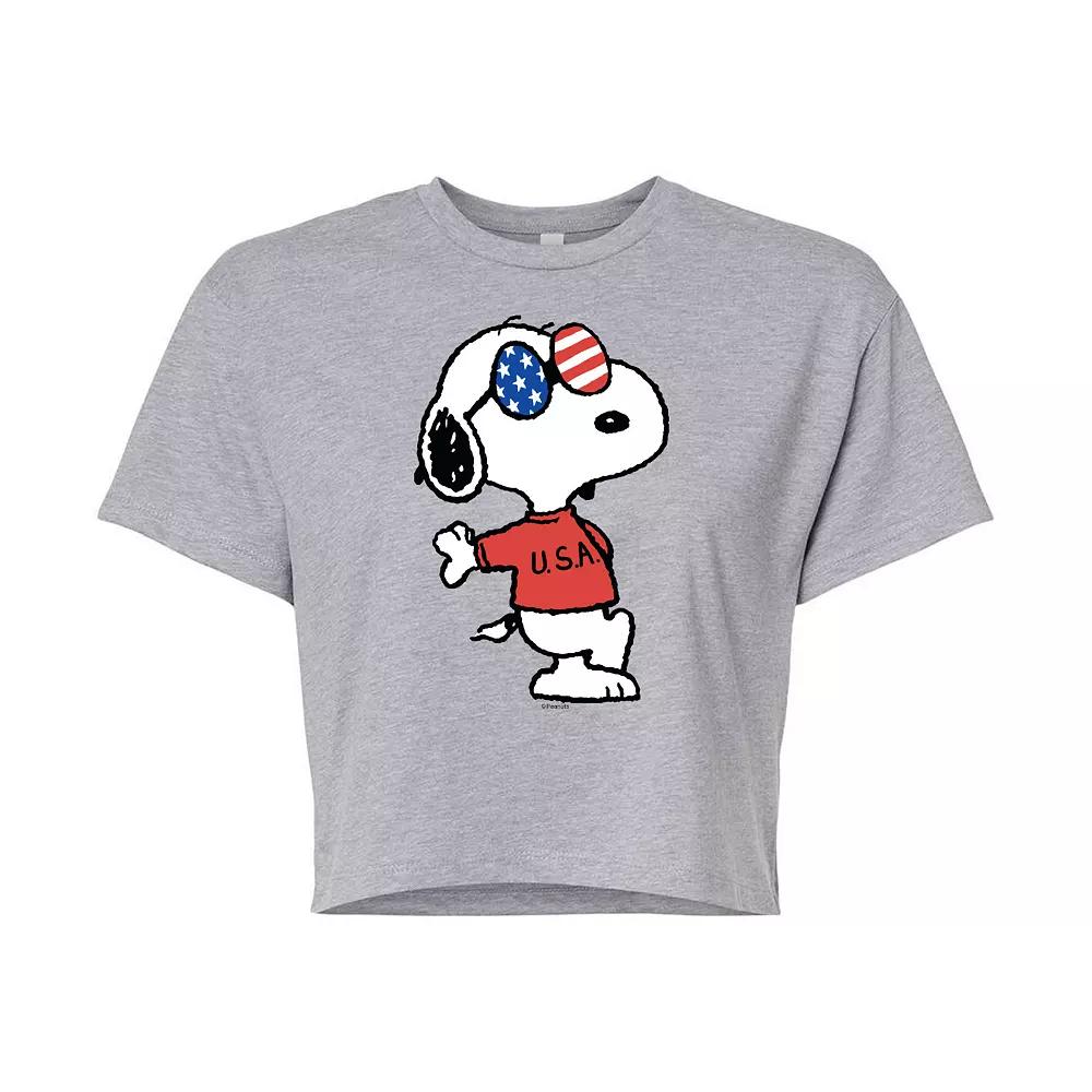 Juniors' Peanuts USA Snoopy Cropped Tee, Girl's,  Product Image