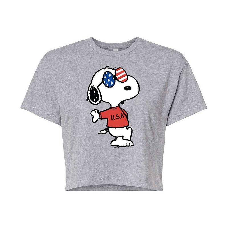 Juniors' Peanuts USA Snoopy Cropped Tee, Girl's,  Product Image