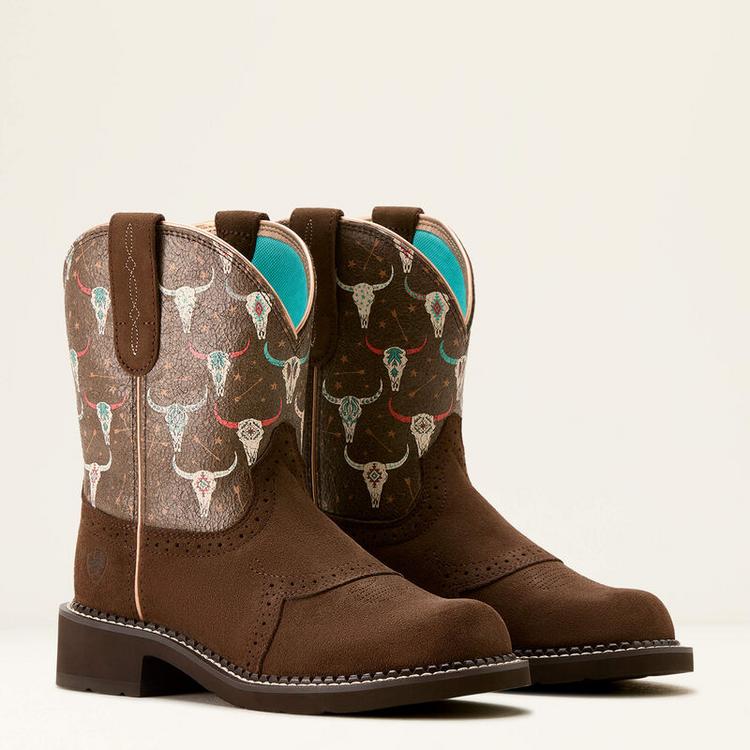 SALE Ariat® Ladies' Barley/Boho Skull Fatbaby Heritage Farrah Round Toe Boots Product Image