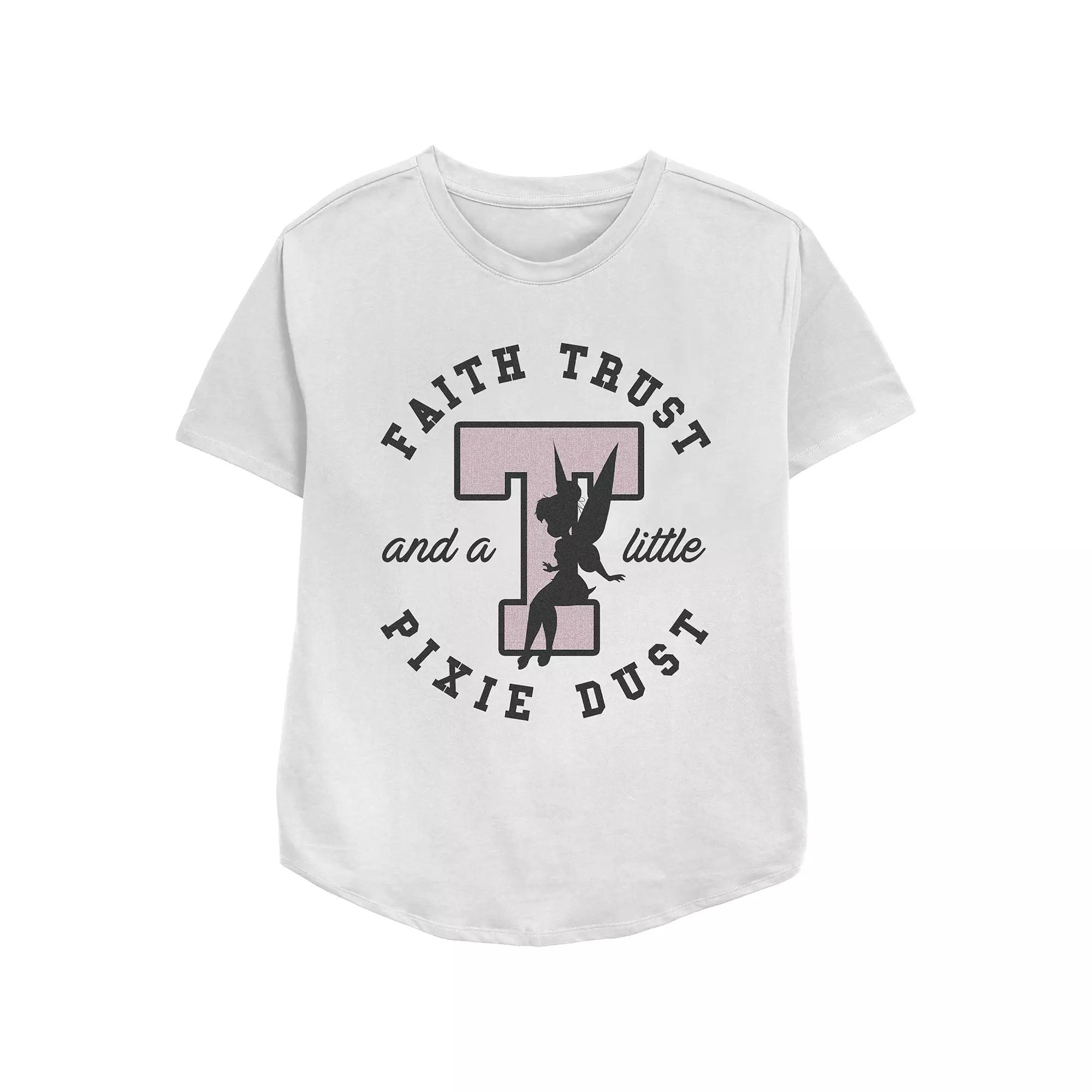 Disney's Tinker Bell Faith Trust And A Little Pixie Dust Stamp Relaxed Fit Women's Graphic Tee, Girl's,  Product Image