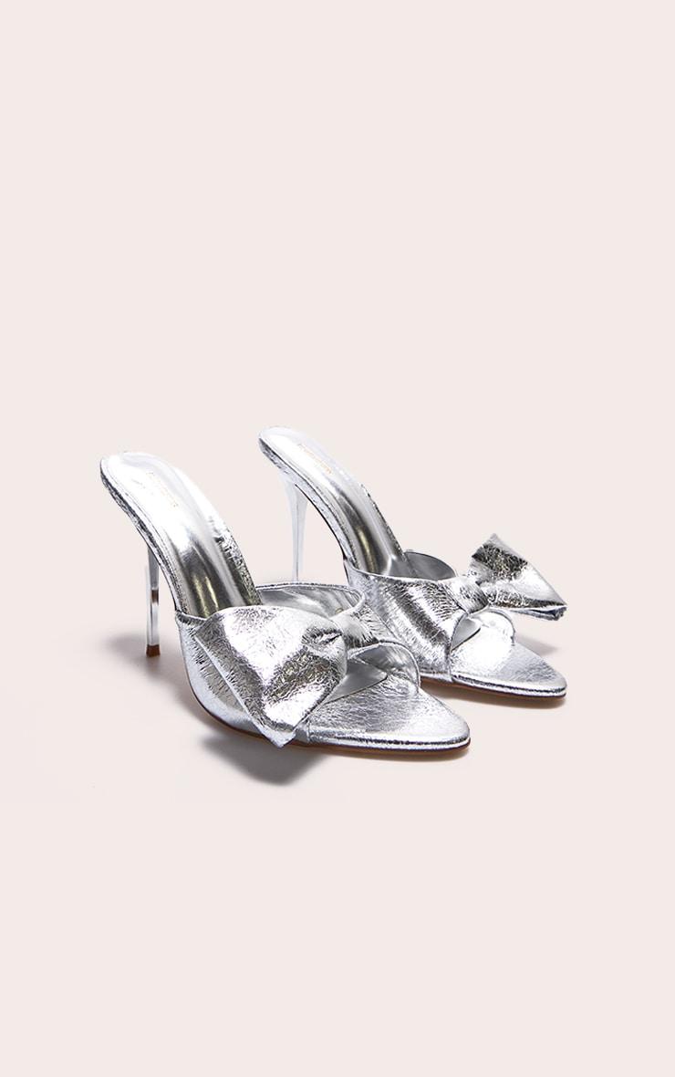 Silver PU Point Toe Half Bow Heeled Mules Product Image