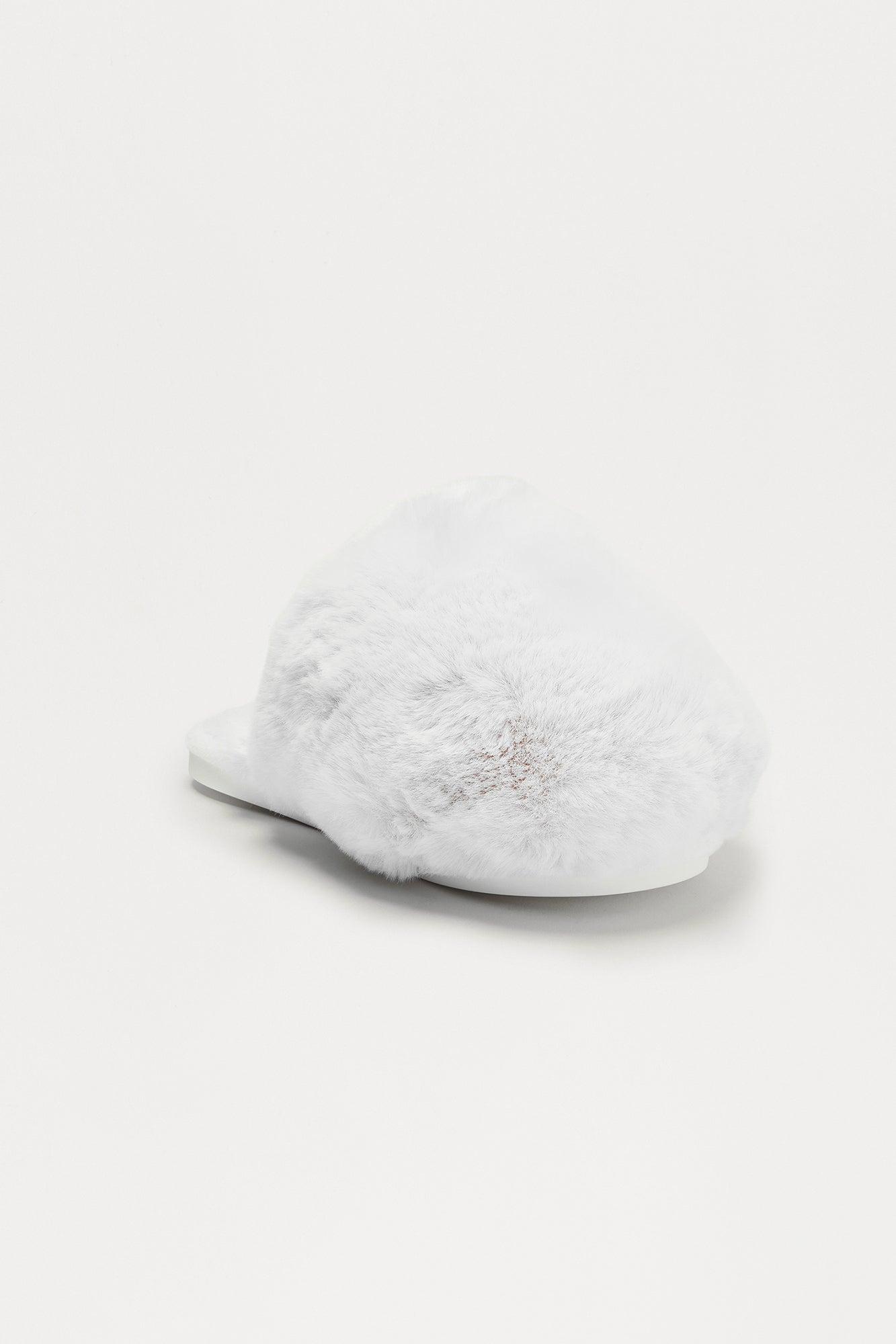 Fluff Faux Fur Slippers - White Female Product Image