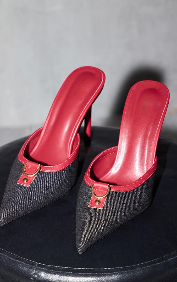 Red PU Point Toe Vintage Look Heeled Mules Product Image