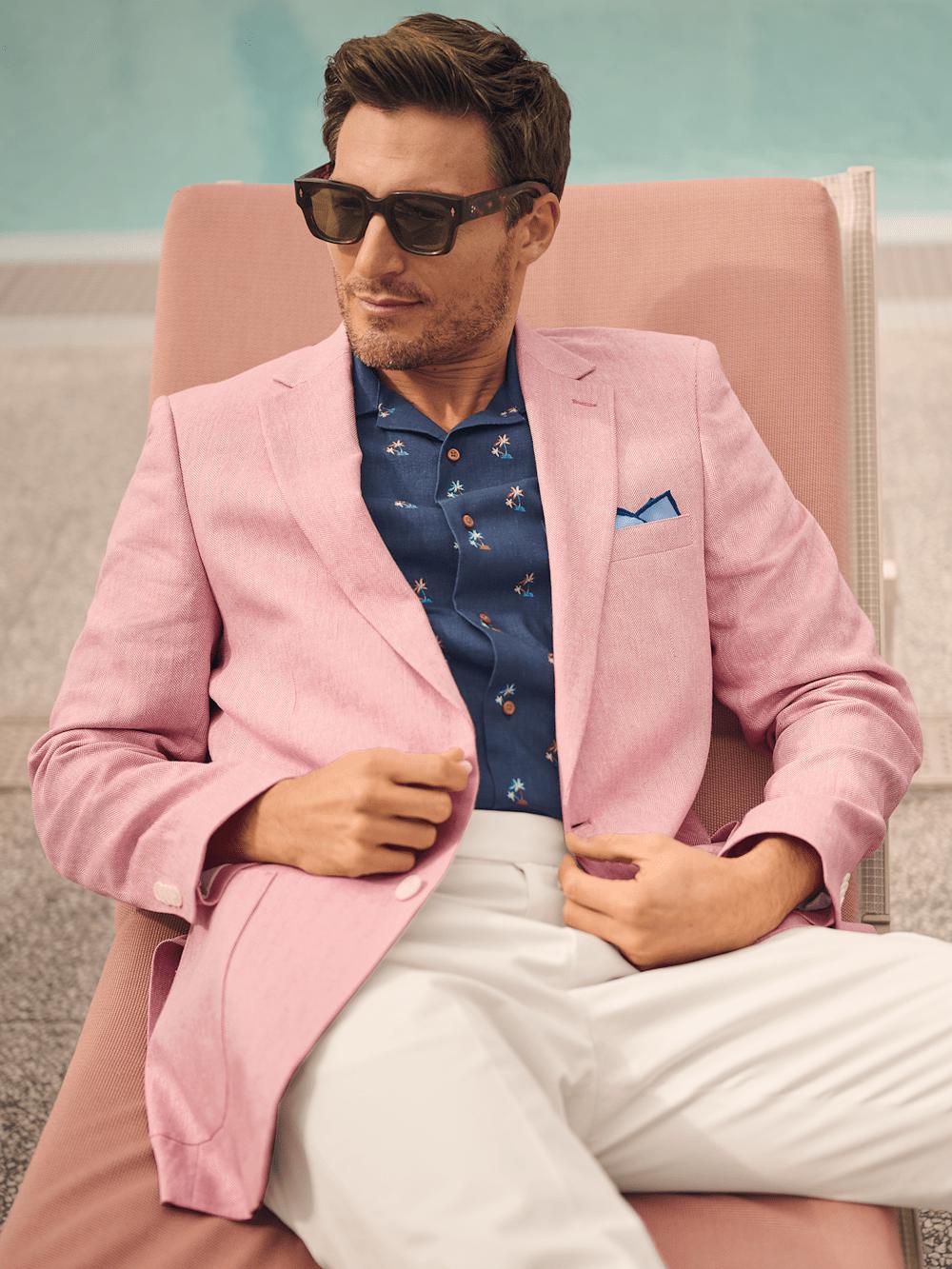 Linen Blend Herringbone Notch Lapel Sport Coat - Watermelon Product Image