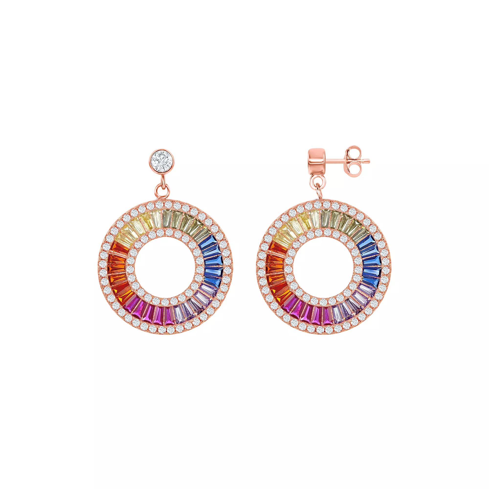 14k Rose Gold Over Silver Colorful Cubic Zirconia Hoop Drop Earrings, Women's, Pink Tone Product Image
