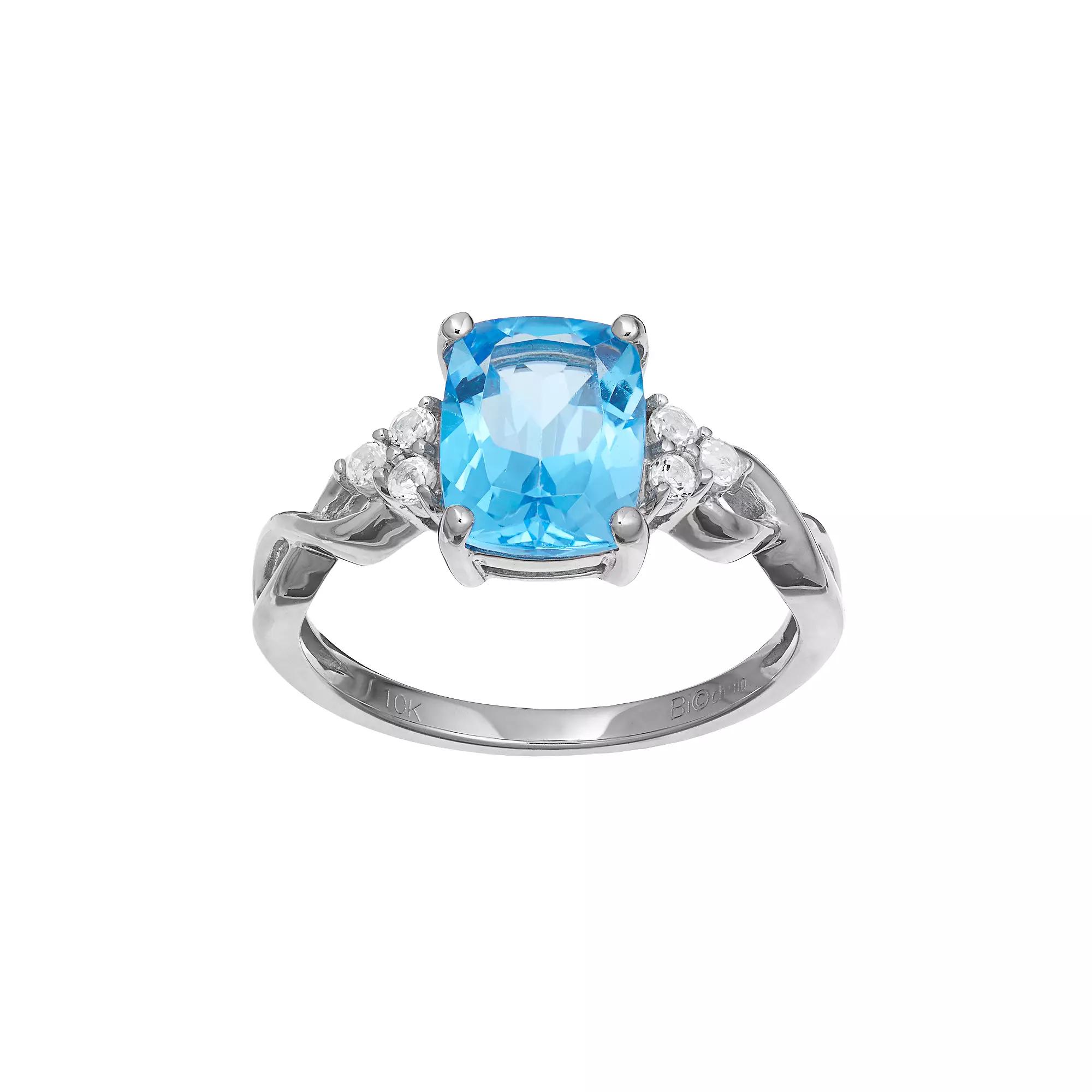 Gemminded 10k White Gold Blue & White Topaz Ring, Women's, Size: 5 Product Image