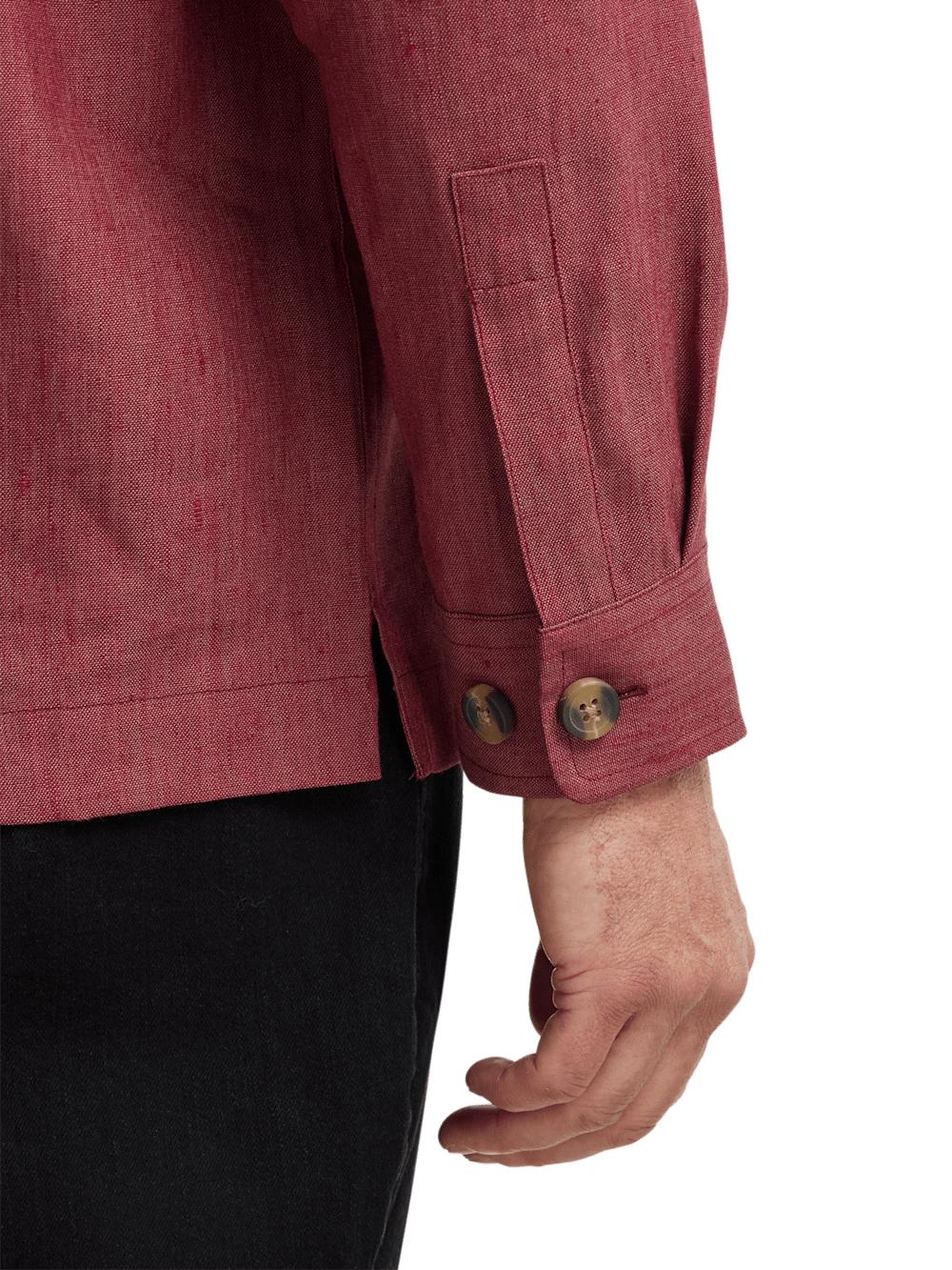 Linen Blend Solid Overshirt - Burgundy Product Image