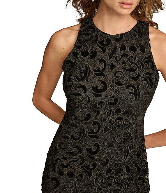 Donna Karan Velvet Lace Crew Neck Sleeveless Sheath Dress Product Image