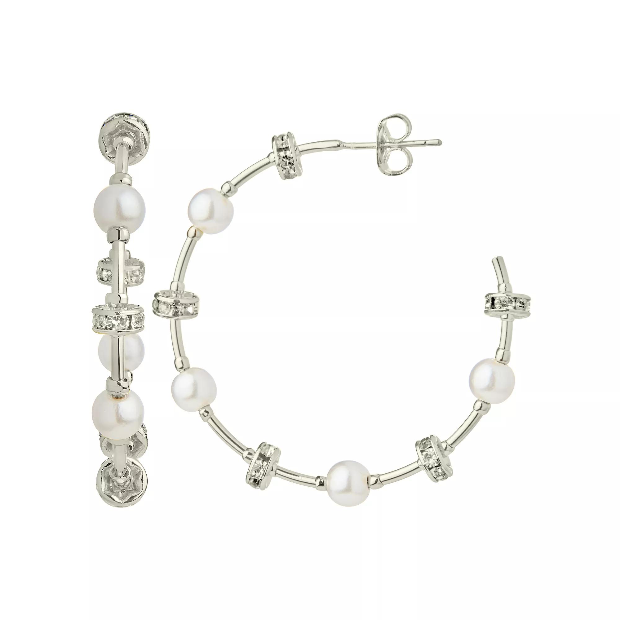 MC Collective Freshwater Cultured Pearl & Cubic Zirconia C-Hoop Earrings, Women's, Silver Tone Product Image