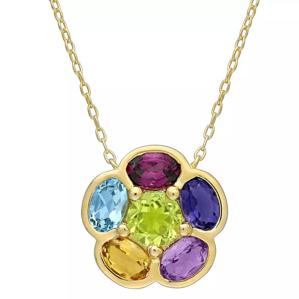 Stella Grace 18k Gold Over Silver Multi-Gemstone Floral Pendant Necklace, Women's, Size: 17", Gold Tone Product Image