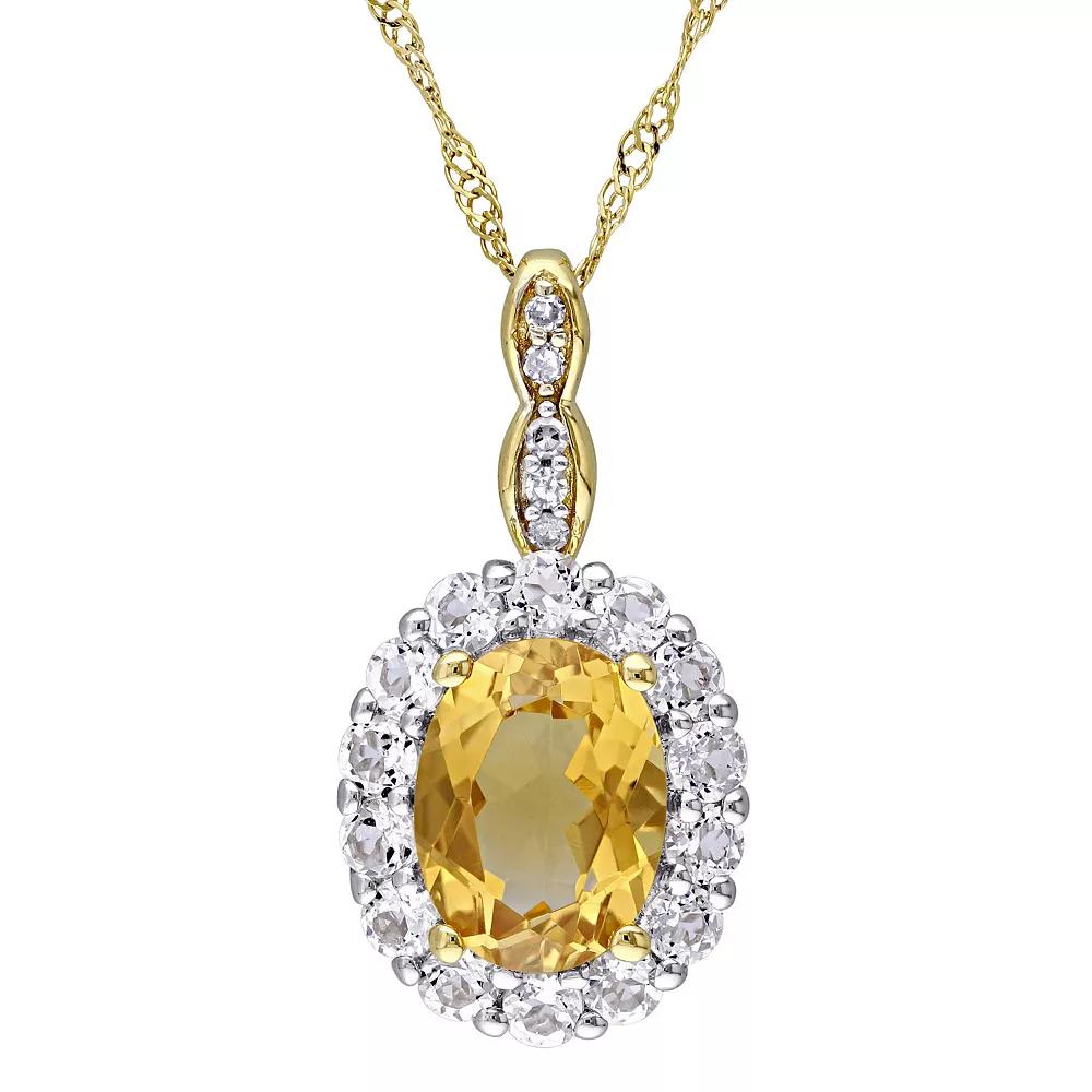 Stella Grace 14k Gold Citrine, White Topaz & Diamond Accent Vintage Pendant Necklace, Women's, Size: 17" Product Image