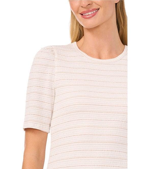 CeCe Knit Striped Metallic Crew Neck Short Sleeve Tee Product Image